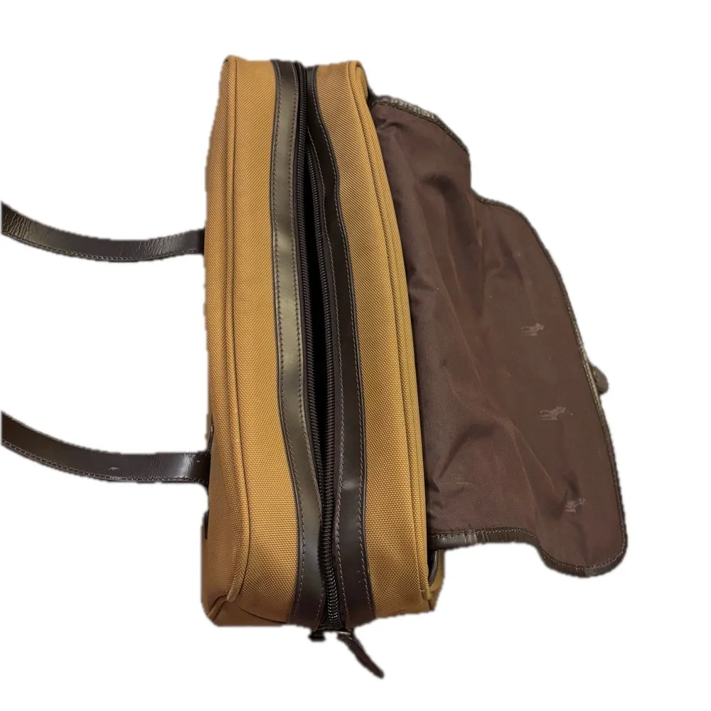 Polo Ralph Lauren Tan Canvas Brown Leather Briefcase Satchel Messenger Bag
